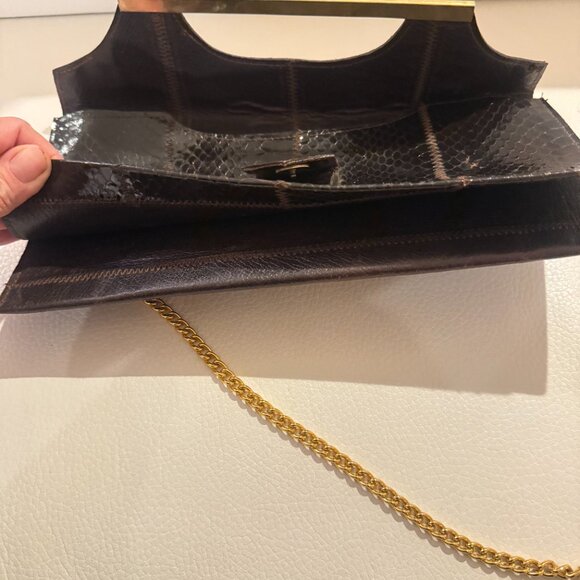 STUNNING VINTAGE GENUINE SNAKESKIN EXOTIC LEATHER CLUTCH / SHOULDER BAG BROWN - Picture 9 of 9